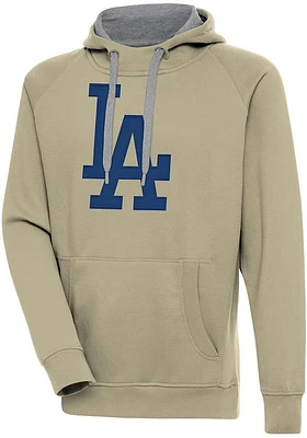 Antigua Los Angeles Dodgers Mens Khaki Full Front Victory Long Sleeve Hoodie