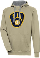 Antigua Milwaukee Brewers Mens Khaki Full Front Victory Long Sleeve Hoodie