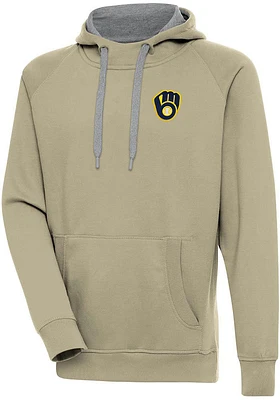 Antigua Milwaukee Brewers Mens Khaki Victory Long Sleeve Hoodie