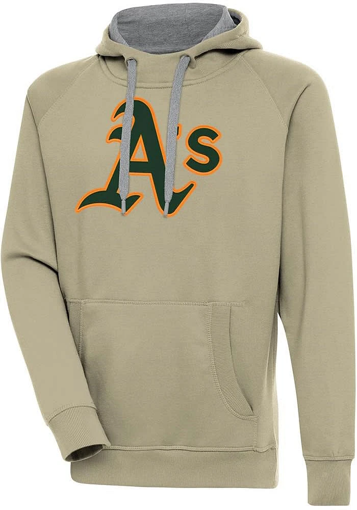 Antigua Oakland Athletics Mens Khaki Full Front Victory Long Sleeve Hoodie