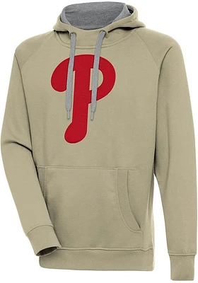 Antigua Philadelphia Phillies Mens Khaki Full Front Victory Long Sleeve Hoodie