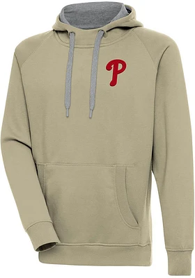 Antigua Philadelphia Phillies Mens Khaki Victory Long Sleeve Hoodie