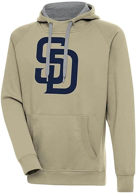 Antigua San Diego Padres Mens Khaki Full Front Victory Long Sleeve Hoodie