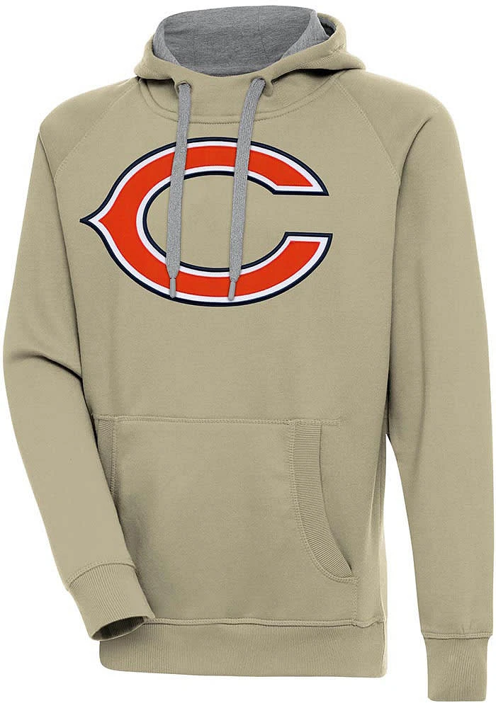 Antigua Chicago Bears Mens Khaki Full Front Victory Long Sleeve Hoodie