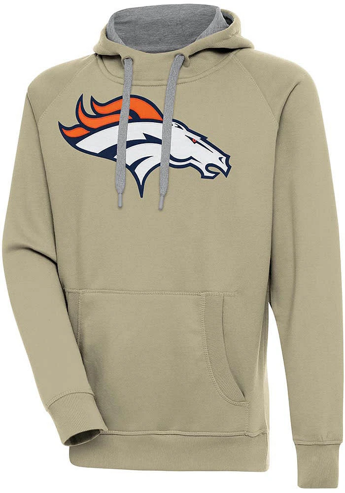 Antigua Denver Broncos Mens Khaki Full Front Victory Long Sleeve Hoodie