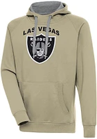 Antigua Las Vegas Raiders Mens Khaki Full Front Text Victory Long Sleeve Hoodie