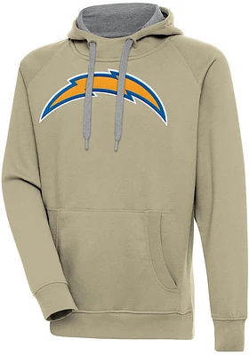Antigua Los Angeles Chargers Mens Khaki Full Front Victory Long Sleeve Hoodie