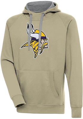 Antigua Minnesota Vikings Mens Khaki Full Front Victory Long Sleeve Hoodie