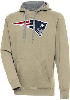 Antigua New England Patriots Mens Khaki Full Front Victory Long Sleeve Hoodie