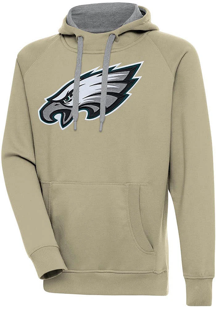 Antigua Philadelphia Eagles Mens Khaki Full Front Victory Long Sleeve Hoodie