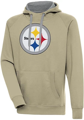 Antigua Pittsburgh Steelers Mens Khaki Full Front Victory Long Sleeve Hoodie
