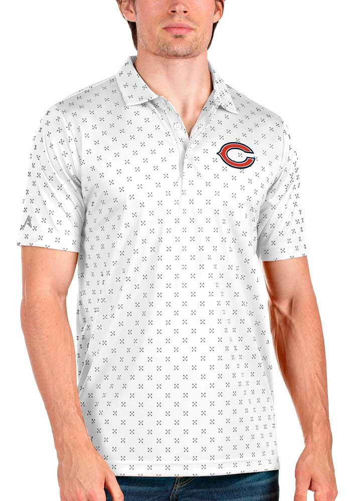Antigua Chicago Bears Mens White C Logo Spark Short Sleeve Polo