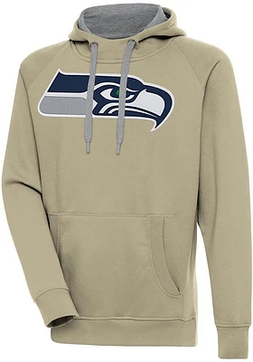Antigua Seattle Seahawks Mens Khaki Full Front Victory Long Sleeve Hoodie