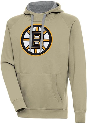 Antigua Boston Bruins Mens Khaki Full Front Victory Long Sleeve Hoodie