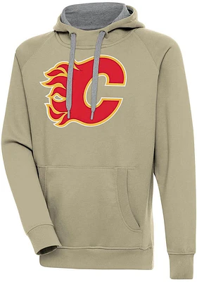 Antigua Calgary Flames Mens Khaki Full Front Victory Long Sleeve Hoodie