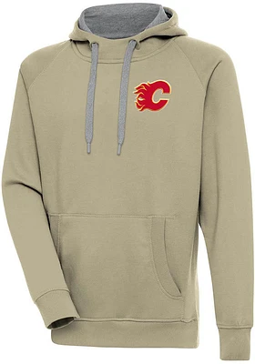 Antigua Calgary Flames Mens Khaki Victory Long Sleeve Hoodie