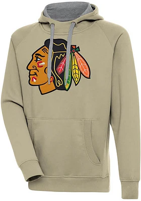 Antigua Chicago Blackhawks Mens Khaki Full Front Victory Long Sleeve Hoodie