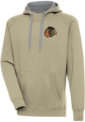 Antigua Chicago Blackhawks Mens Khaki Victory Long Sleeve Hoodie