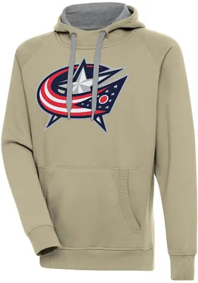 Antigua Columbus Blue Jackets Mens Khaki Full Front Victory Long Sleeve Hoodie