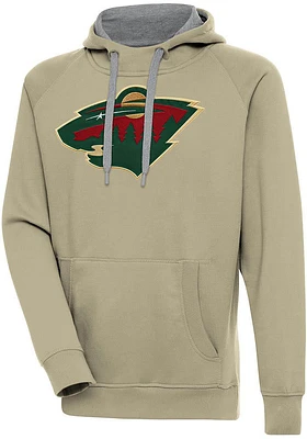 Antigua Minnesota Wild Mens Khaki Full Front Victory Long Sleeve Hoodie