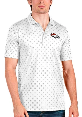 Antigua Denver Broncos Mens White Spark Short Sleeve Polo