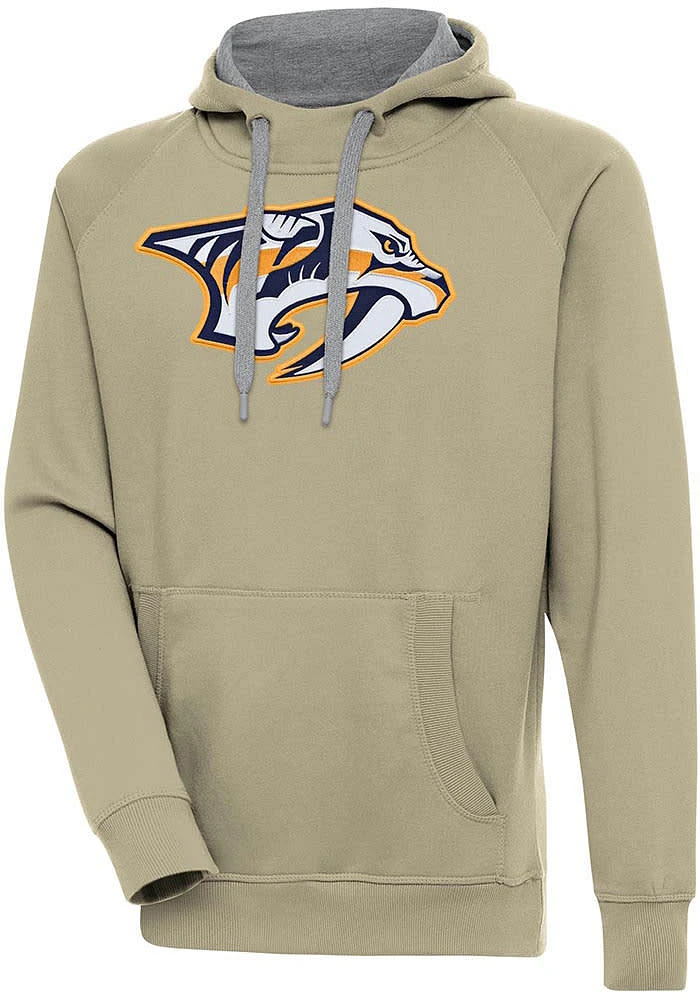 Antigua Nashville Predators Mens Khaki Full Front Victory Long Sleeve Hoodie