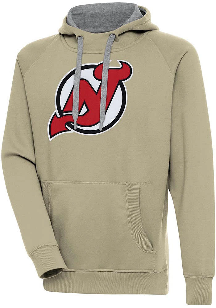 Antigua New Jersey Devils Mens Khaki Full Front Victory Long Sleeve Hoodie
