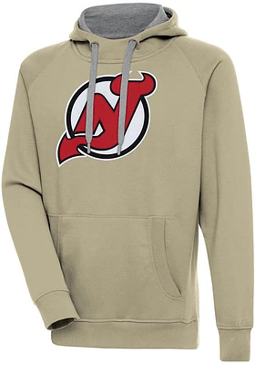 Antigua New Jersey Devils Mens Khaki Full Front Victory Long Sleeve Hoodie