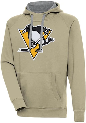 Antigua Pittsburgh Penguins Mens Khaki Full Front Victory Long Sleeve Hoodie