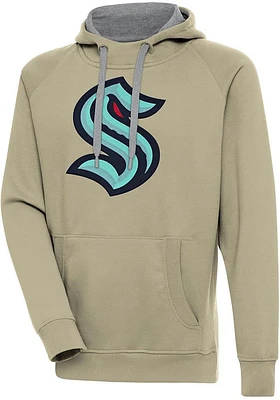 Antigua Seattle Kraken Mens Khaki Full Front Victory Long Sleeve Hoodie