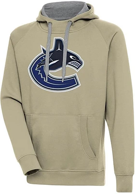 Antigua Vancouver Canucks Mens Khaki Full Front Victory Long Sleeve Hoodie