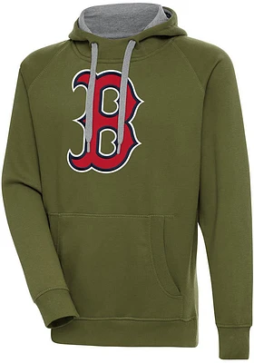 Antigua Boston Red Sox Mens Olive Full Front Victory Long Sleeve Hoodie