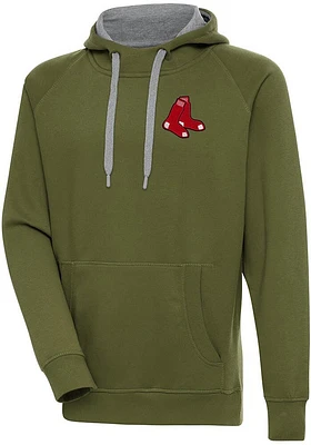 Antigua Boston Red Sox Mens Olive Victory Long Sleeve Hoodie