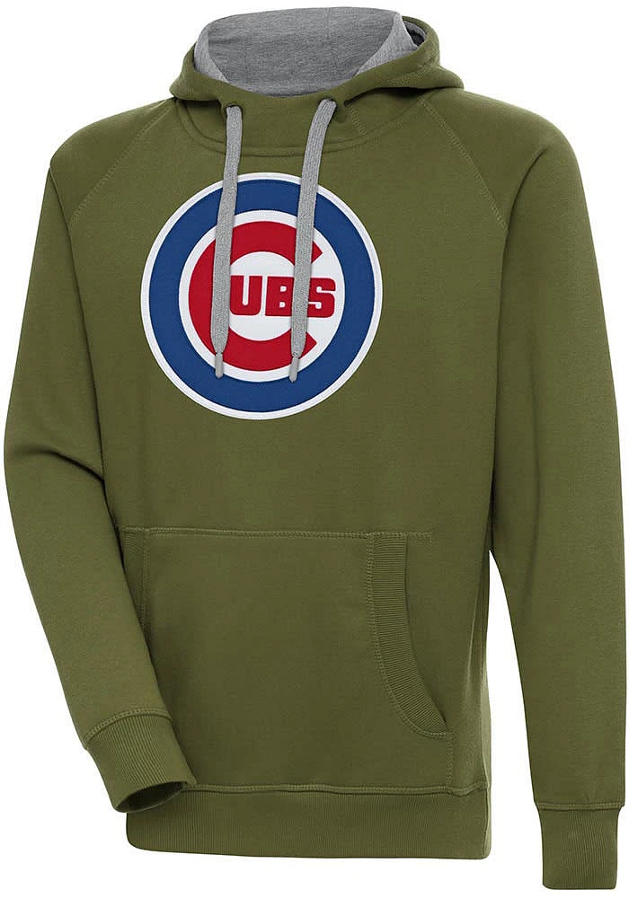 Antigua Chicago Cubs Mens Olive Full Front Victory Long Sleeve Hoodie
