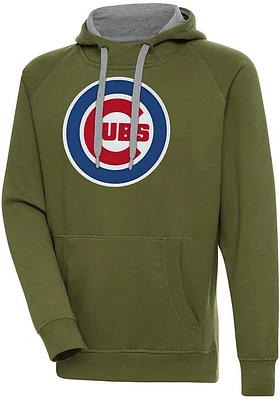 Antigua Chicago Cubs Mens Olive Full Front Victory Long Sleeve Hoodie