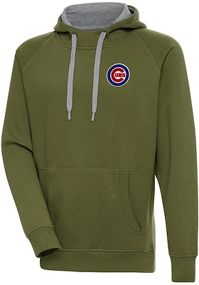 Antigua Chicago Cubs Mens Olive Victory Long Sleeve Hoodie