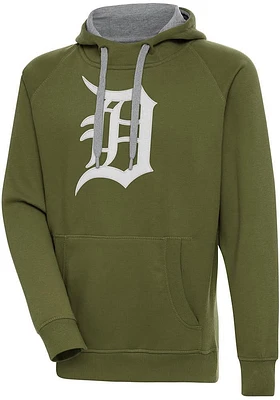 Antigua Detroit Tigers Mens Olive Full Front Victory Long Sleeve Hoodie