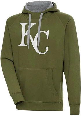 Antigua Kansas City Royals Mens Olive Full Front Victory Long Sleeve Hoodie