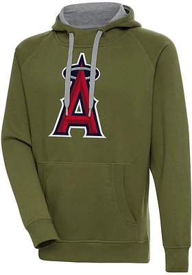 Antigua Los Angeles Angels Mens Olive Full Front Victory Long Sleeve Hoodie