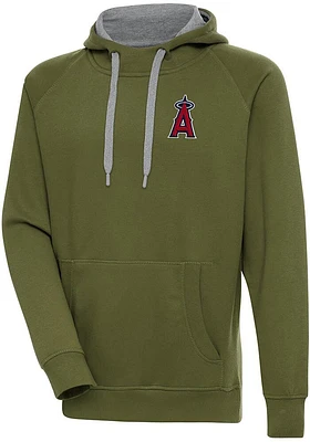 Antigua Los Angeles Angels Mens Olive Victory Long Sleeve Hoodie