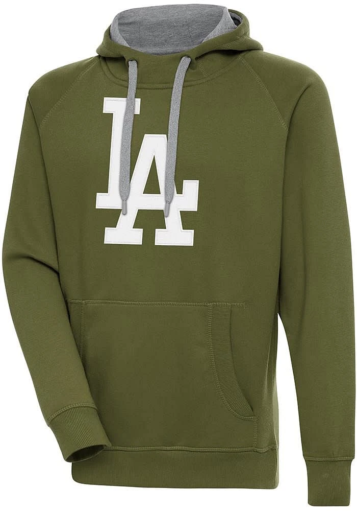 Antigua Los Angeles Dodgers Mens Olive Full Front Victory Long Sleeve Hoodie