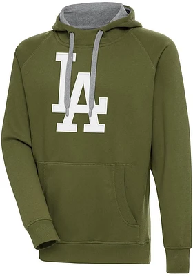 Antigua Los Angeles Dodgers Mens Olive Full Front Victory Long Sleeve Hoodie