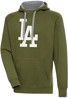 Antigua Los Angeles Dodgers Mens Olive Full Front Victory Long Sleeve Hoodie