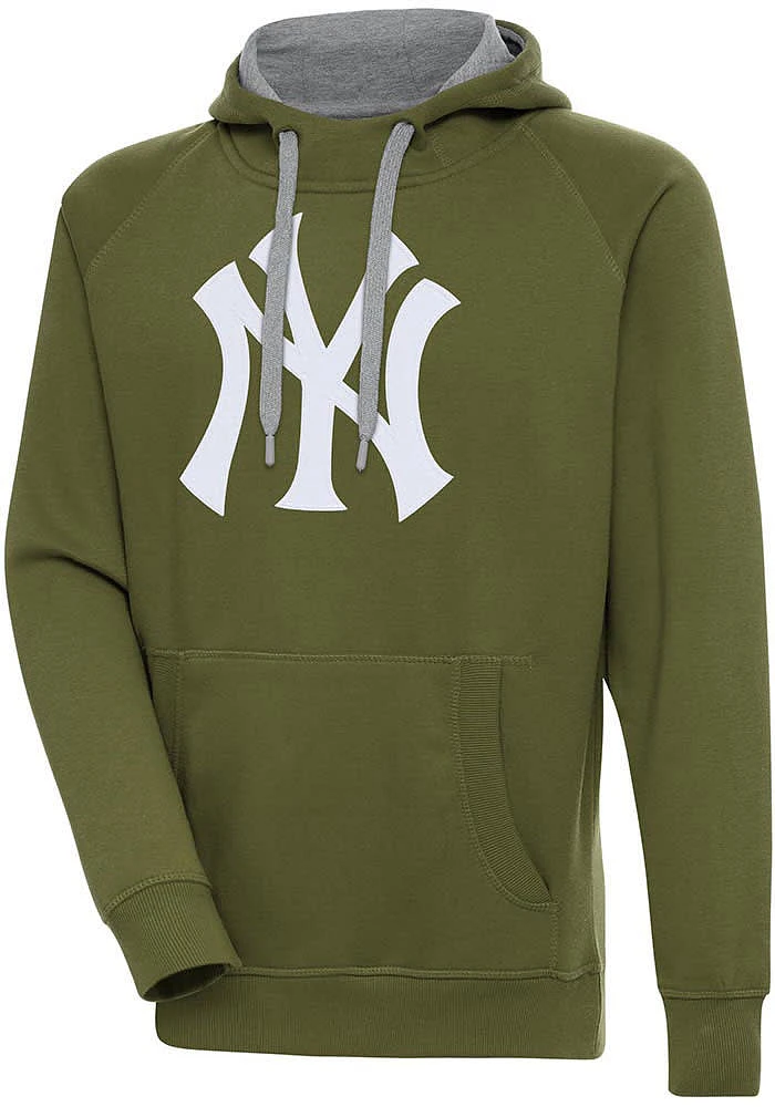 Antigua New York Yankees Mens Olive Full Front Victory Long Sleeve Hoodie