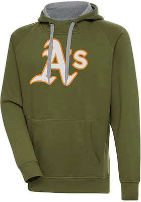 Antigua Oakland Athletics Mens Olive Full Front Victory Long Sleeve Hoodie