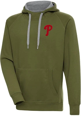 Antigua Philadelphia Phillies Mens Olive Victory Long Sleeve Hoodie