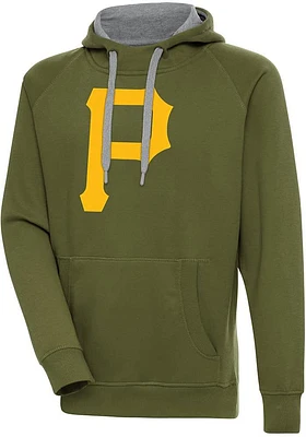 Antigua Pittsburgh Pirates Mens Olive Full Front Victory Long Sleeve Hoodie