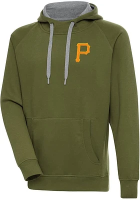 Antigua Pittsburgh Pirates Mens Olive Victory Long Sleeve Hoodie