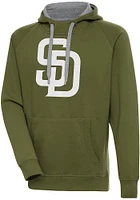 Antigua San Diego Padres Mens Olive Full Front Victory Long Sleeve Hoodie