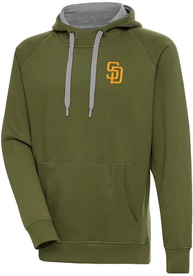 Antigua San Diego Padres Mens Olive Victory Long Sleeve Hoodie